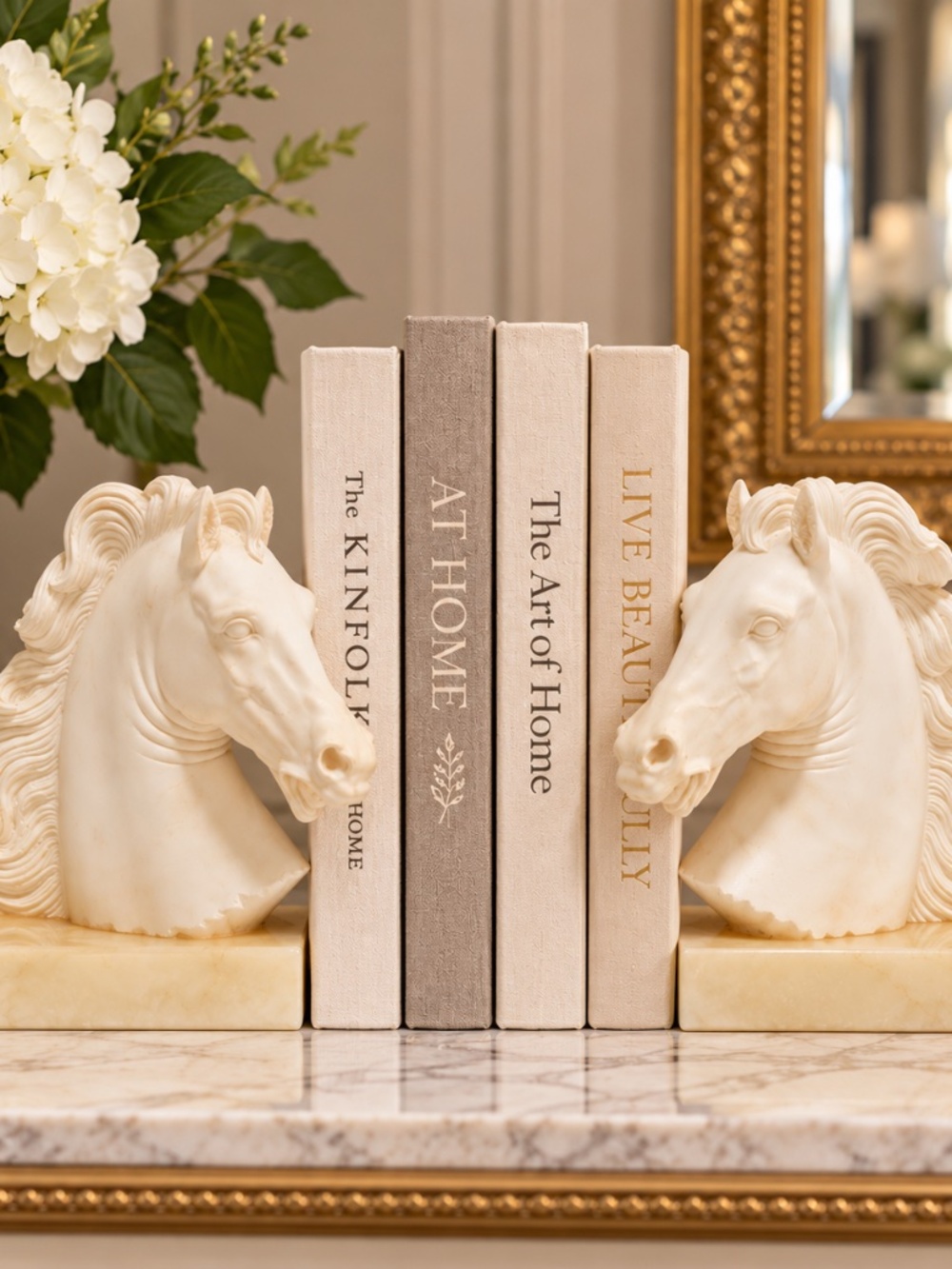 A. GIANNELLI Authentic Vintage Alabaster & Marble Horsehead Bookends